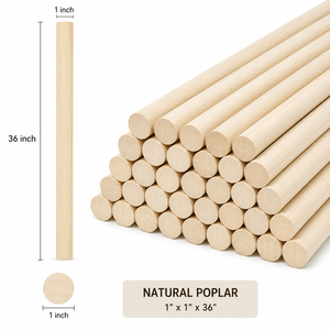 Tige en bois de peuplier naturel, ronde, solide, 1x1x36 pouces, pour projets de bricolage et décoration intérieure - Product Image 1
