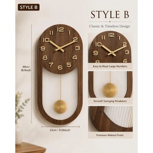 Horloge murale en bois moderne la plus vendue, forme arquée, design à pendule analogique à quartz, décoration minimaliste pour salon - Product Image 2