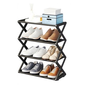Étagère à chaussures autoportante à 4 niveaux, organisateur de rangement pour chaussures d'entrée avec tubes en acier et structure en X, étagère à chaussures pour couloir - Product Image 1