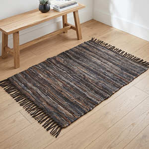 Rust Multi Stripe Handmade Leather Area <b>Rug</b> for Bedroom <b>Rustic</b> Mid Century Modern & Contemporary Home - Product Image 6
