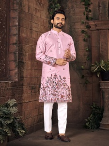 Men's Embroidered <b>Silk</b> Traditional Straight <b>Kurta</b> for Party Wedding Diwali - Product Image 3