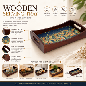 Elegante Bandeja de Servir de Madera con Diseño Botánico |   Bandeja Rectangular Decorativa para Té, Café y Aperitivos, para Mesa de Comedor, Decoración del Hogar y Regalos - Product Image 5
