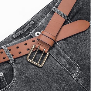 Cinturón de Cuero Genuino Reversible Marrón Cognac de 3.5cm de Ancho con Hebilla de Acero, Ecológico, Impermeable, Ajuste Personalizado, Casual y Formal - Product Image 3