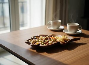 Plateau de service décoratif en bois d'acacia fait main, plateau de présentation alimentaire, plat à collation poli pour la décoration moderne de la maison, Art Déco - Product Image 5