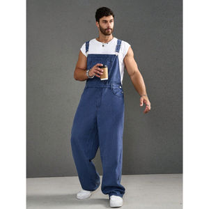 Fabricant de vêtements en gros : Salopette en jean vintage délavé pour homme, coupe ample et baggy, avec bretelles réglables et broderie, idéale pour l'hiver et le streetwear. - Product Image 3