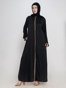 Robe longue en coton noire pour femme, style Abaya, coupe ample, manches longues, broderie florale, tenue modeste quotidienne, style Moyen-Orient - Product Image 5