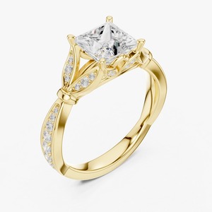 Anillo de Compromiso con Diamante Cultivado en Laboratorio de Corte Princesa de 1.72 Ct, Oro Amarillo de 9K con Acento de Hoja de Filigrana, Joyería al por Mayor - Product Image 6