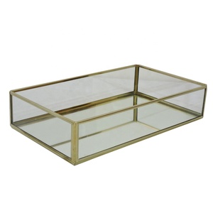 Brass and Glass Jewelry Trinket and Jewelry Tray in square shape in gold and glass color jewelry display tray