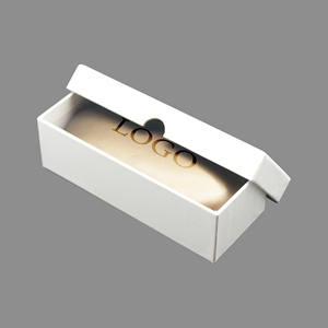 Étui à lunettes de luxe haut de gamme rectangulaire or et blanc avec logo personnalisé - Product Image 5