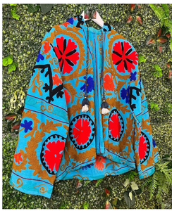Blazer Suzani Hecho a Mano, Chaqueta Bordada Tradicional, Ropa Étnica para Mujer, Abrigo de Diseño Elegante - Product Image 3
