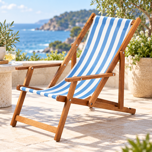 Chaise longue pliante en bois pour l'extérieur, populaire, avec accoudoirs, pour se prélasser au soleil - Product Image 1