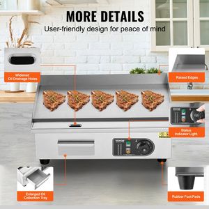 Commercial 3200W Electric <b>Griddle</b> Stainless Steel Countertop <b>Flat</b> <b>Top</b> Grill 21.26 X 11.81 X 0.39in Adjustable Temp 122-572 F - Product Image 6