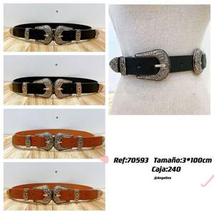 Cintura Angelina in Vera Pelle 100cm con Doppia Fibbia Stile Western Accessorio di Moda - Product Image 3