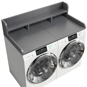 Organizzatore da banco antiscivolo a doppio strato da 137 cm di larghezza x 70 cm di profondità per lavatrice e asciugatrice, con ripiani in legno e unità portaoggetti - Product Image 5