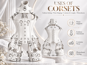 ชุดคอร์เซ็ทหนังสีขาวรัดเอว, คอร์เซ็ทรัดคอ และสายรัดต้นขา - Product Image 5