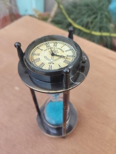 Traditional Glass Sand <b>Timer</b> with Blue Sand Christmas Décor Handmade Hourglass for Festive Table Display - Product Image 6