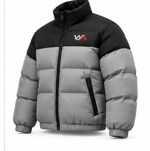 Top Quality Men's Two Tone Puffer Jacket Black <b>Grey</b> Color block <b>Stand</b> Collar Windproof Heavyweight Winter <b>Coat</b> OEM - Product Image 5