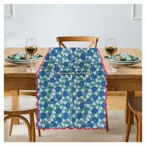 Indian Bohemian Hand Block Floral Print Multi-Color Cotton Embroidery Edge <b>Table</b> <b>Runner</b> for Restaurant & Home Use Wedding Events - Product Image 4