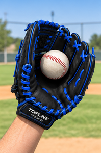 Topline Professional Black Leather <b>Baseball</b> <b>Glove</b> with Blue Lacing for Fielding Training - Product Image 4