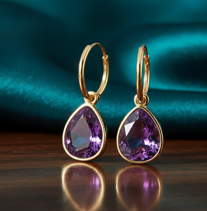ต่างหูห้อยประดับอเมทิสต์สีน้ำเงินขนาด 5 นิ้ว ดีไซน์หรูหรา ทำด้วยมือ เงินแท้ 925 ชุบทอง 18K เหมาะสำหรับงานปาร์ตี้ - Product Image 2