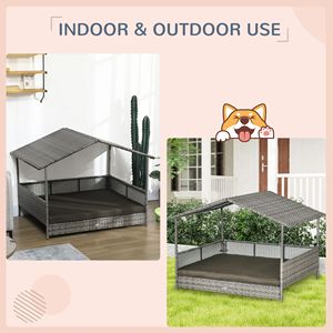 Cama para Perro de Exterior Color Gris Carbón con Toldo de Ratán y Cojín Suave, Funda Extraíble para Perros Medianos y Grandes - Product Image 4