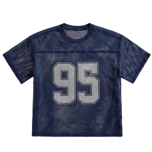 Custom Men Football Jersey Shirt Breathable <b>Mesh</b> <b>Short</b> Sleeve Crew Neck Number Print Sports Tee OEM Bulk - Product Image 1