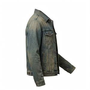 Vintage Acid Wash <b>Trucker</b> Denim <b>Jacket</b> Men Heavyweight Cotton Workwear Outerwear Turn-Down Collar Regular Fit Mens Brown Canvas - Product Image 3