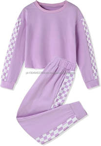 Chándal de 2 piezas de alta calidad para niñas, nuevo jersey, sudadera, pantalones de chándal, manga larga, transpirable, a cuadros, Invierno - Product Image 2