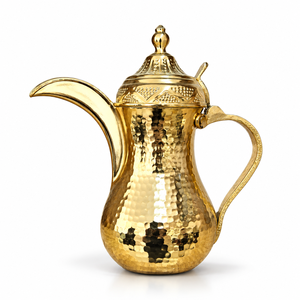 Premium Hammered Gold Brass Arabic Coffee Pot Dallah Long Spout Traditional Bedouin Tea <b>Kettle</b> Commercial Grade Drinkware Factor - Product Image 1