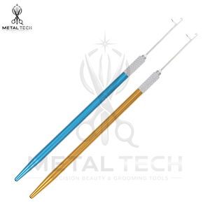 Blue Gold Metal Handle Hair Extension Loop <b>Threader</b> Latch Hook Micro Ring Pulling <b>Needle</b> Set Professional Salon Tool Kit - Product Image 2