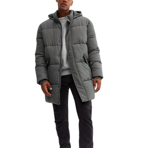 DENEZE SPORTS <b>Men's</b> Olive Green <b>Long</b> Hooded <b>Puffer</b> Jacket Thick Winter <b>Coat</b> Canvas Stand Collar Zipper Closure Casual Warm - Product Image 1