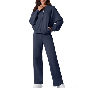Ensemble de survêtement deux pièces pour femmes, hiver, motif uni, taille élastique, matière Spandex/Nylon - Product Image 3