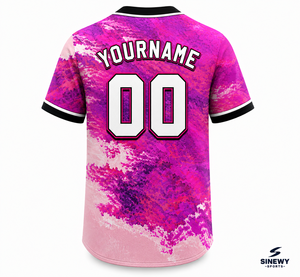 เสื้อเบสบอลสั่งทำพิเศษ ลายพิมพ์ไล่เฉดสีชมพูม่วง แบบยูนิเซ็กส์ แขนสั้น ติดกระดุมด้านหน้า ทรงปกติสำหรับผู้ใหญ่ - Product Image 3