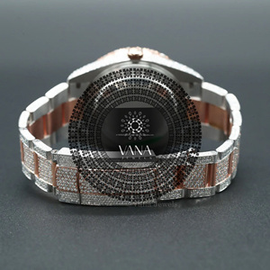 นาฬิกาข้อมือผู้ชาย VANA JEWELS สองสี ประดับเพชรเต็มหน้าปัด ขนาด 41 มม. ตัวเรือนสแตนเลส หน้าปัดกระจก แสดงเวลาแบบอนาล็อก เครื่องจักรกล หรูหรา แฟชั่นฮิปฮอป - Product Image 3