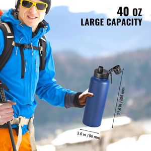 Bottiglia di acqua isolata in acciaio inossidabile con coperchio a bocca larga in metallo - Product Image 6
