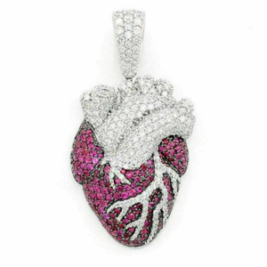 Heart Shape Pendant <b>Necklace</b> 925 Silver Rhodium Plated Diamonds Pink <b>Ruby</b> Luxury Unisex Jewelry Gift - Product Image 2
