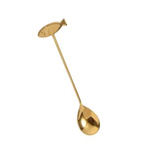 Cuchara de Postre Larga de Latón con Diseño de Pez, Hecha a Mano, con Asa Grabada Dorada, Diseño Único, Cucharas para Vajilla, Artesanía - Product Image 1