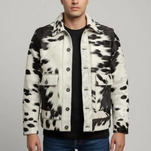 Chaqueta de Cuero Genuino de Piel de Vaca para Hombre, Chaqueta de Cuero Natural con Pelo de Vaca - Product Image 3