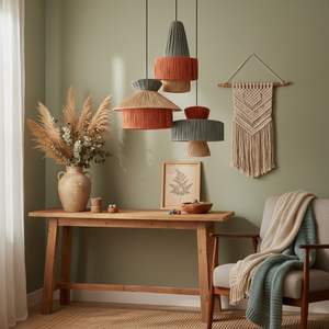 Abat-jour en rotin festonné, abat-jour suspendu tissé à la main, lampe suspendue bohème naturelle pour la décoration du salon et de la chambre - Product Image 4