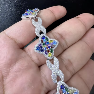 Pulsera de Plata con Moissanita y Mariposa, Brazalete de Eslabones con Gemas de Colores, Joyería de Lujo de Moda, Regalo para Mujer - Product Image 3