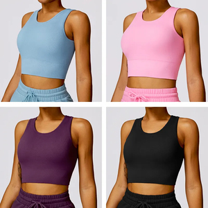 Soutien-gorge de sport côtelé sans couture pour femme, maintien élevé, sans armatures, rembourré, respirant, pour la course, le yoga et l'entraînement, haut court de fitness - Product Image 6
