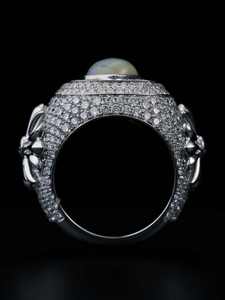 Silver Opal and Moissanite <b>Iced</b> Out <b>Ring</b> Oval Center Stone Pave Band Statement Jewelry for Men - Product Image 5