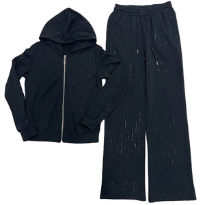 Ensemble de survêtement décontracté pour homme, hiver, deux pièces, sweat à capuche et pantalon de survêtement, orné de strass étincelants - Product Image 1