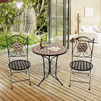Ensemble de table de bistrot en mosaïque en acier inoxydable durable de haute qualité, table à manger minimaliste en céramique pour patio, mobilier de jardin, cour