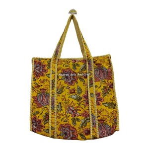 Nouveau sac fourre-tout matelassé pour le shopping ! Sac de plage pour femmes en coton pur fait main en Inde, magnifique, pour les soirées, le rangement et les voyages - Product Image 2