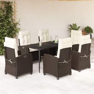 Set da pranzo in 7 pezzi con Patio in Poly Rattan marrone con cuscini elegante collezione di mobili da giardino - Product Image 1