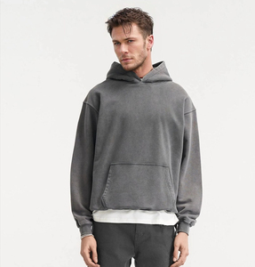 Sudadera con capucha extragrande para hombre, personalizada al por mayor, de tejido French Terry gris liso, corte casual, anti-bolitas, con efecto lavado. - Product Image 1