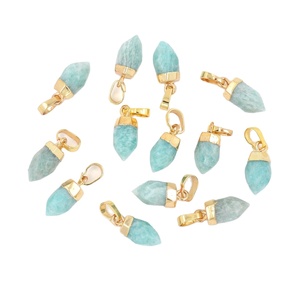 Nature Amazonite pierre point pendentif avec or plaqué bords pierre charme pour collier boucle d'oreille Fine Jewelry Pendentifs & Char - Product Image 1