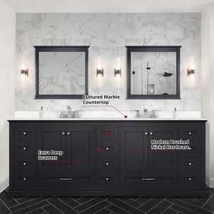 84 In. Espresso Double Bath Vanity with 22 In. Cultured Marble Top and 34 In. Faucet Set 2 Mirrors for Your Bathroom - Product Image 6