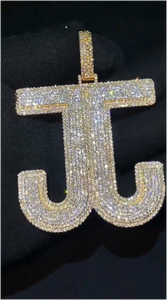 Pendentif Lettres JJ Grande Taille en Diamant, Bijoux Hip Hop en Argent Sterling 925, Moissanite VVS, Pendentif Initiales Sertis de Pierres - Product Image 4